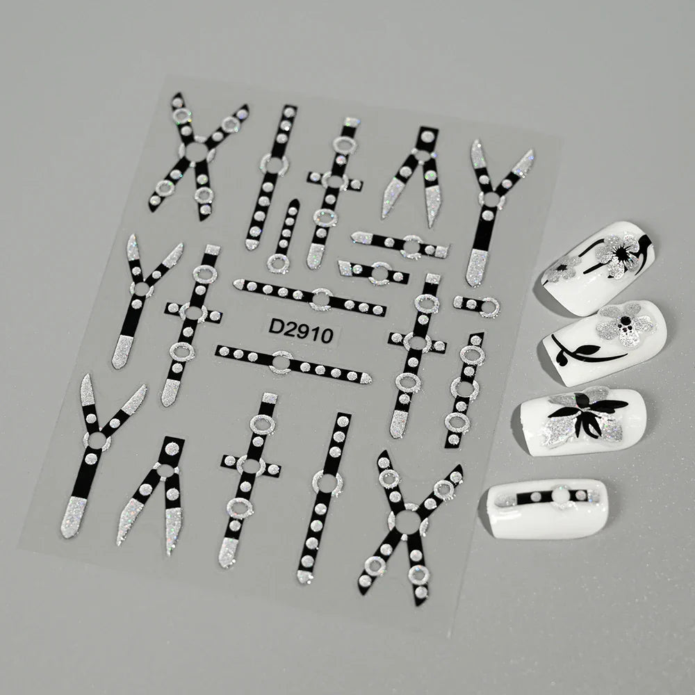 1pcs 5D Floral Nail Art Stickers Acrylic Flowers Decals with Glitter Self-Adhesive Elegant Silver Black Blossoms Theme Nail Art* (ONLINE ORDER ONLY)