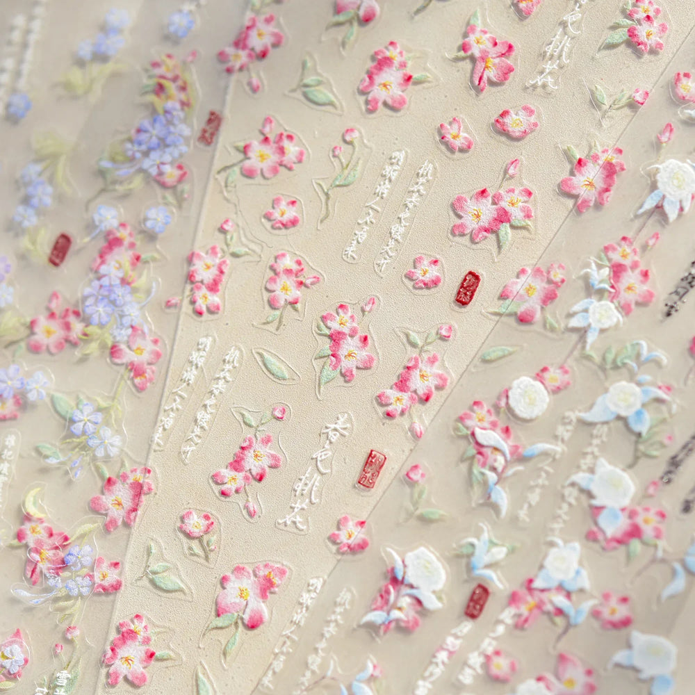 Vibrant and Lively Pullulate Purple Blue Snow Orchid Flower Garden Springtime Adhesive Nail Art Sticker Chic 3D Manicure Decals (Online Order Only)