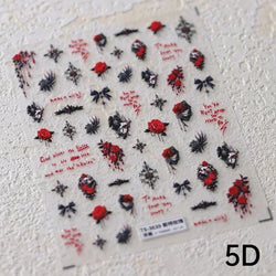 Cat Eye Halloween Terror Spider Cross Rose Love Heart Flower Snake Web Candy Bunny Thrilling Nail Art Stickers Manicure Decals (Online Order Only)