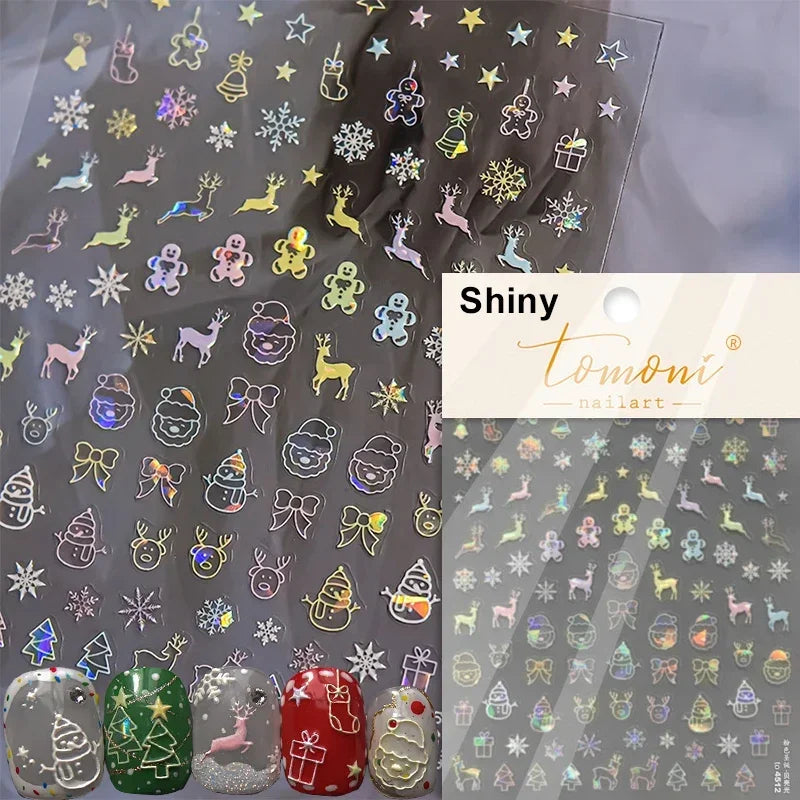Black White Christmas Tree Snowflake Bowknot Snowman Socks Star Santa Hat Deer Rhinestone Winter Nail Art Sticker Manicure Decal (Online Order Only)