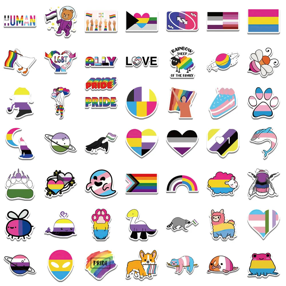 50/100pcs Gay Pride Stickers Rainbow Stickers in Bisexual Stuff Colorful LGBTQ Sticker for Water Bottle Laptop Motor Phone (ONLINE ORDER ONLY)