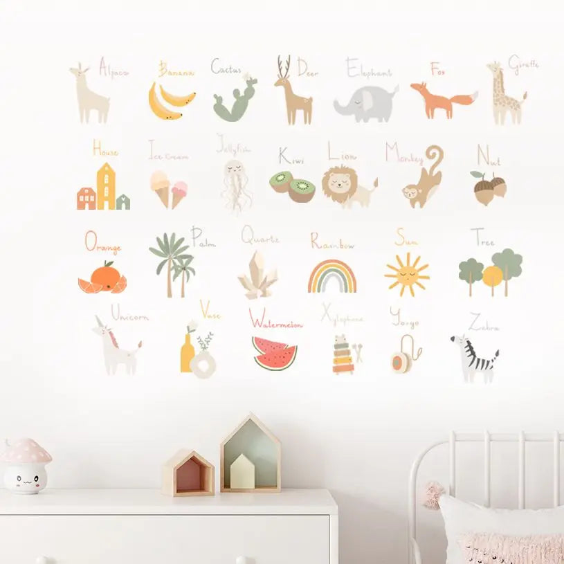 Boho Cute Animal Alphabet Nursery Wall Decals Kids Room Decor (ONLINE ORDER ONLY)