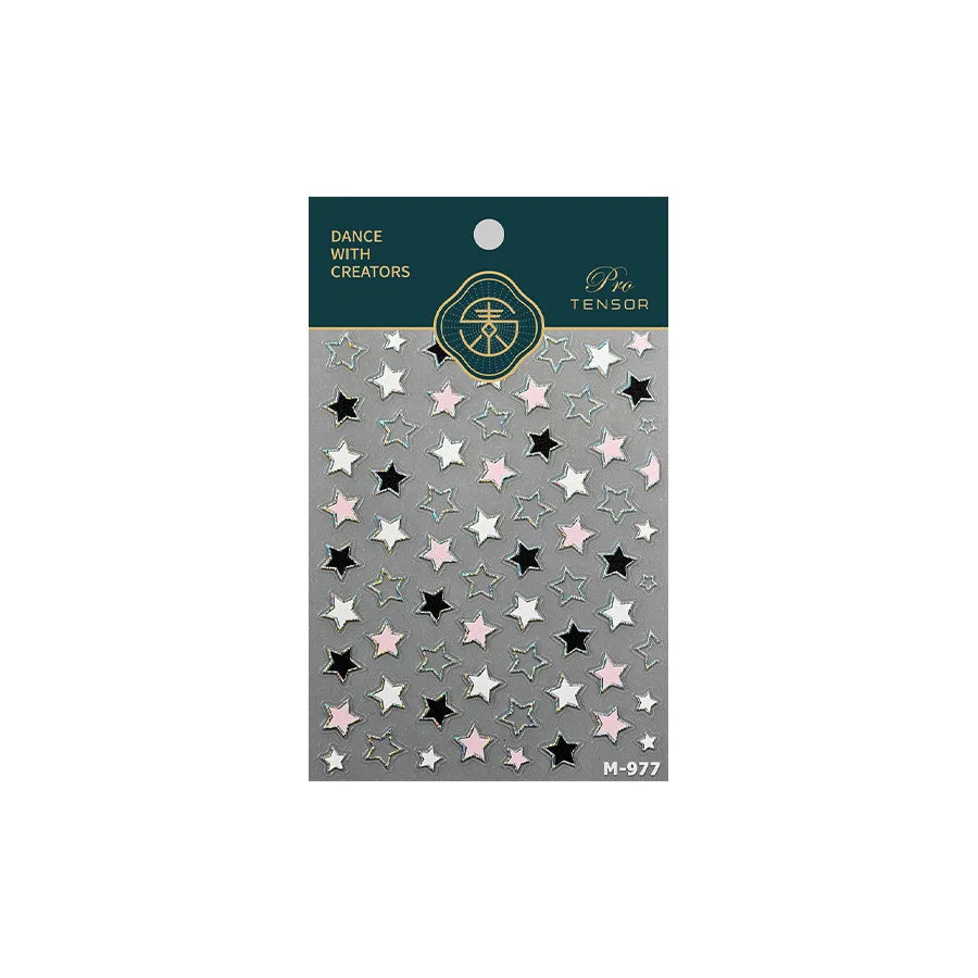 Punk Star Shiny Laser Five-pointed Star White Black Pink Hollow Out Delicate Sparkle Adhesive Nail Art Stickers Manicure Decals (ONLINE ORDER ONLY)