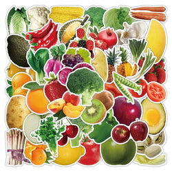 50pcs Creative Vegetable & Fruit Stickers for Luggage, Laptop, Phone, Kids' Reward, Decorative Toys (Online Order Only)