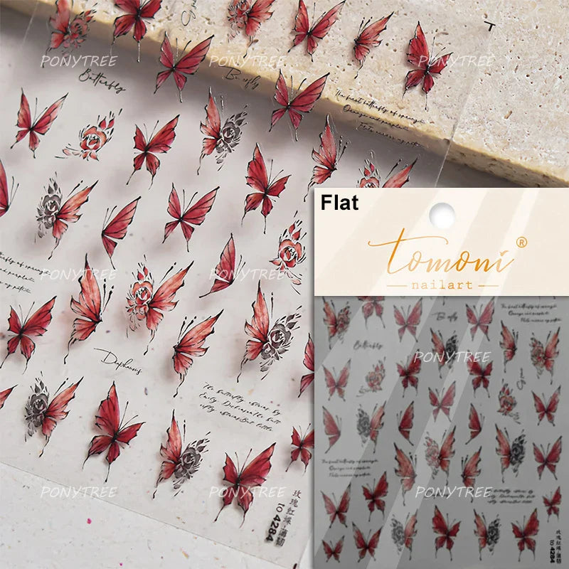 Gradual Asymmetric Butterfly Rose Flower Moon Ancient Poem 5D Reliefs Self Adhesive Nail Stickers JellyManicure Decals Wholesale (Online Order Only)