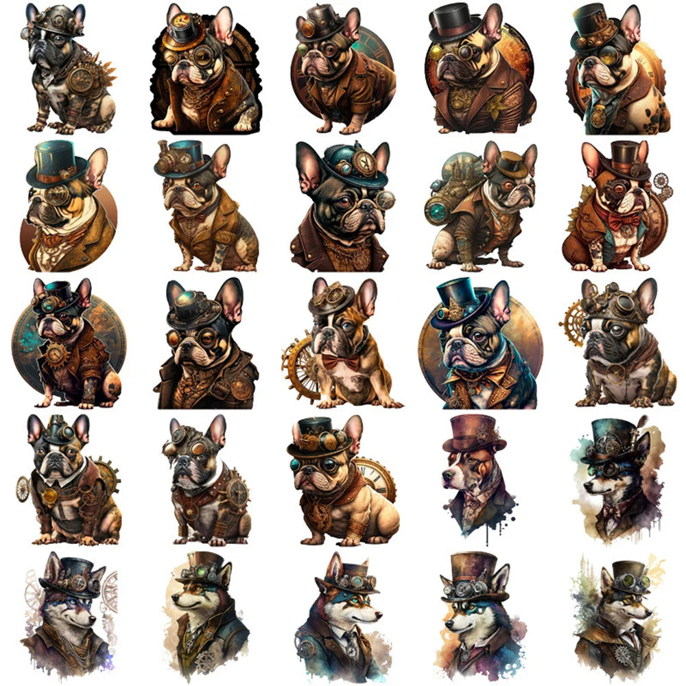 10/30/50pcs Vintage Steampunk Dog Sticker Packs (ONLINE ORDER ONLY)