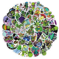 50pcs Psychedelic Alien Weed Characteristics Stickers Laptop Car Bike Travel Luggage Fridge Vinyl Decal Waterproof Sticker Toy (ONLINE ORDER ONLY)