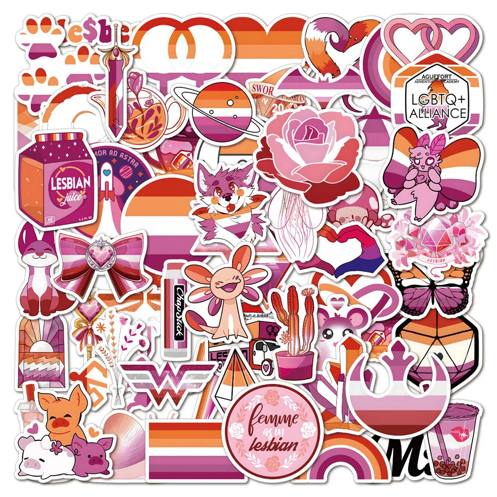 Lesbian Pride Stickers Pack - Water Bottle, Laptop, Phone, Skateboard Decals (Online Order Only)