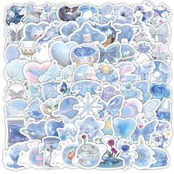 Blue Pearlescent Silver Stickers: 10/30/50/103PCS for Snowboard, Laptop, Luggage, Cartoon Graffiti Decals (Online Order Only)