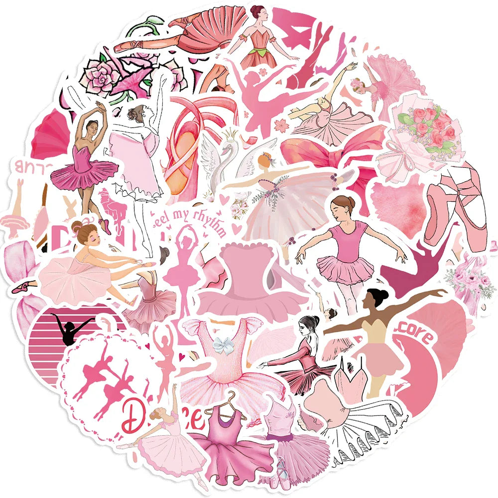 50pcs Cute Pink Ballet Dance Girls Stickers DIY Decoration For Laptop Notebook Suitcase Laptop Phone Sticker Toy Art Decals ﻿ (ONLINE ORDER ONLY)