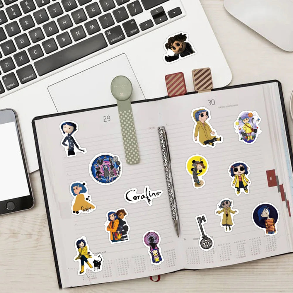 10/30/60PCS Coraline & the Secret Door Stickers Horror Film Sticker Scrapbook DIY Laptop Guitar Car Bike Skateboard Graffiti Toy (Online Order Only)