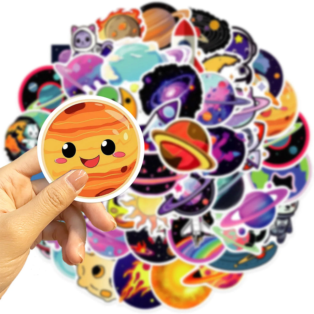 10/30/50PCS Kawaii Planet Cartoon Stickers Rocket Universe Adventure Stickers Cute Animal Decals DIY Laptop Skateboard Kids Toy (ONLINE ORDER ONLY)