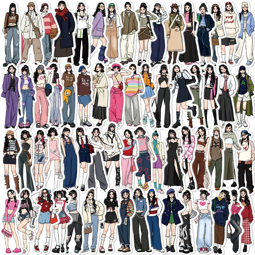 65pcs Fashion Mocha Girl Album Sticker Diy Computer Phone Scrapbooking Stickers Student Stationery Arts Crafts (ONLINE ORDER ONLY)