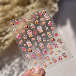 Auspicious Peach Blossom Snake Fan Flower The Spring Festival Tiger Head Adhesive Nail Art Stickers Red Lantern Manicure Decals (Online Order Only)
