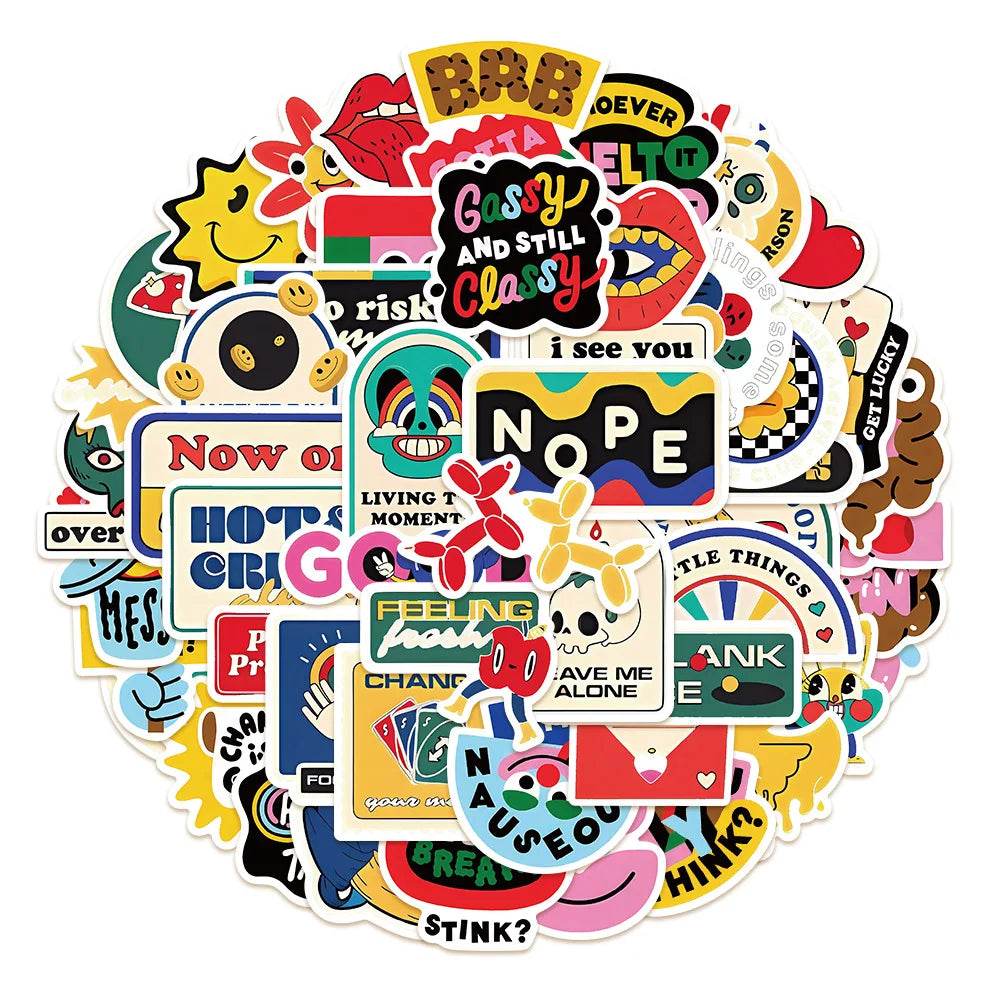 Funny Cartoon Sticker Pack for Phone, Laptop, Luggage, Skateboard, DIY Decals, Kids Toy (Online Order Only)