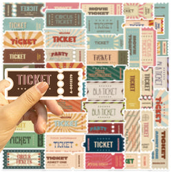 50pcs Vintage Ticket Stubs Stickers Seals for Water Bottles Laptops Skateboards Waterproof Durable Sticker for Teens and Adults (ONLINE ORDER ONLY)