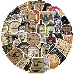 50pcs Retro Thriller Potion Stickers For Phone Case Helmet Scrapbook Skateboard Art Aesthetic Trendy Waterproof Sticker Decals (ONLINE ORDER ONLY)