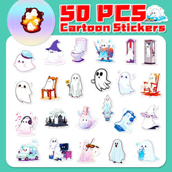 10/30/50PCS Cute Halloween Ghost Stickers Funny Cartoon Sticker For Kids DIY Notebook Fridge Phone Luggage Laptop Bike Decal Toy (ONLINE ORDER ONLY)