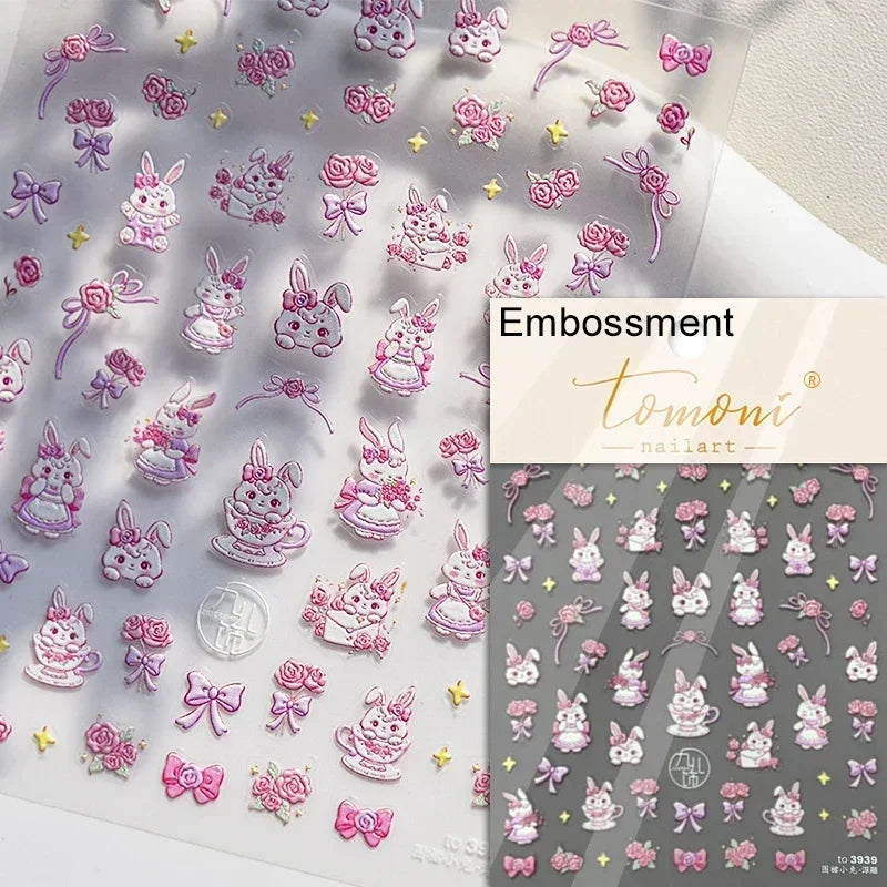 Pale Flower Bouquet Label Bowknot Stationery Sunflower Daisy Leaf 3D Self Adhesive Nail Art Stickers Rhinestone Manicure Decals (Online Order Only)