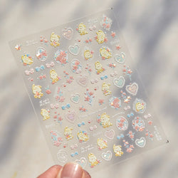 Peach Blossom Flower Yellow Rabbit Bunny Love Heart Delicate Totem 5D Self Adhesive Nail Art Stickers Rhinestone Manicure Decals (ONLINE ORDER ONLY)