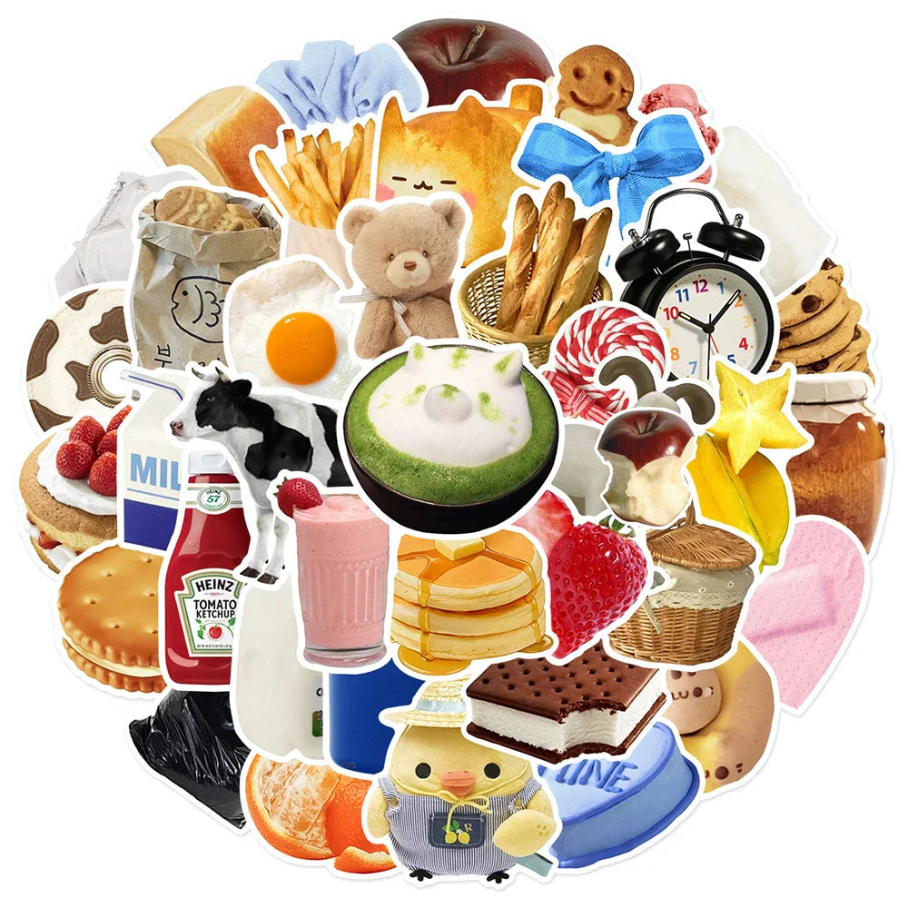 Cartoon Food Stickers Pack for Fridge, Phone, Laptop, Car, Wall, Kids Gift (Online Order Only)