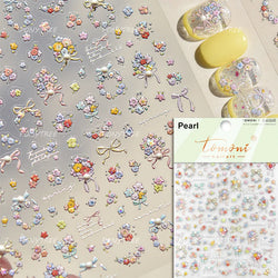 Cute Spring Flowers Purple Blue White Bowknot Rose Garden Daisy 5D Soft Embossed Relief Adhesive Nail Art Sticker Manicure Decal (ONLINE ORDER ONLY)