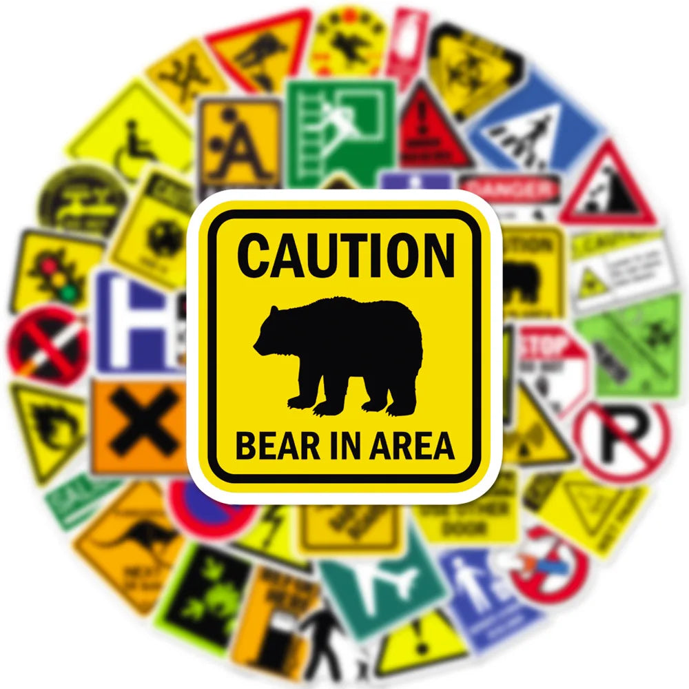 10/30/50/100PCS Sign Warning Stickers Danger Banning DIY Skateboard Fridge Laptop Motorcycle Wall Decals Waterproof Sticker Toys (ONLINE ORDER ONLY)