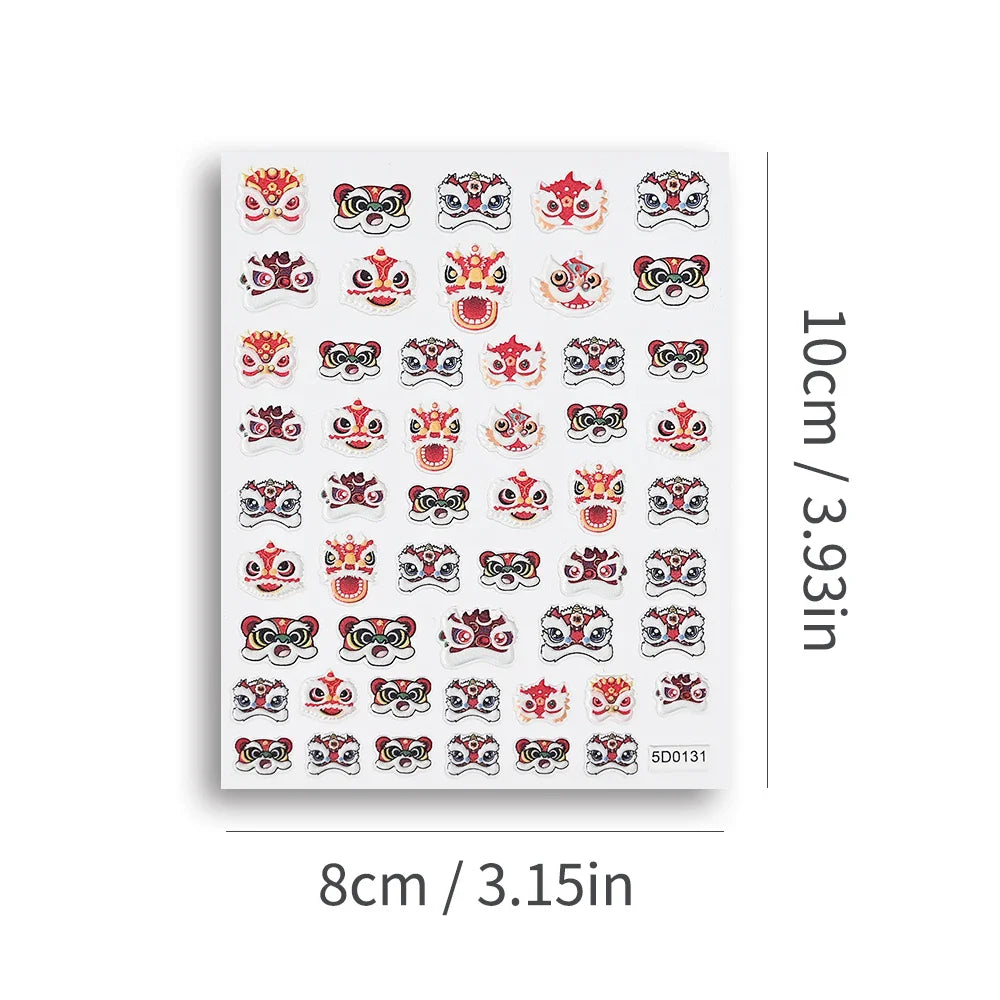 1pcs Cute Good Luck Lion Head Nail Art Sticker Chinese New Year 2025 Nail Decal 5D Reliefs Self Adhesive Design Decoras Decals * (ONLINE ORDER ONLY)