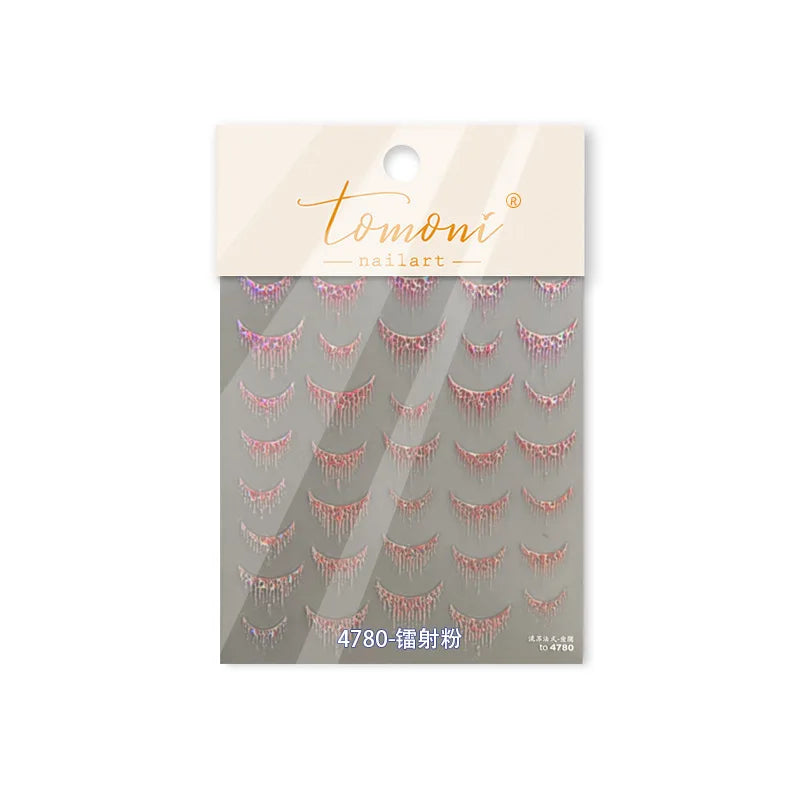 French Romantic Tassel Crescent Moon Laser Charming Gold Silver Arc Self Adhesive Nail Art Stickers Hot Stamping Manicure Decals (Online Order Only)