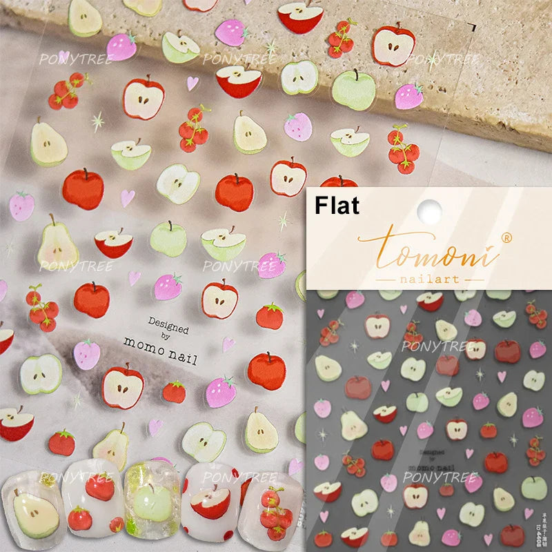 Strawberry Cherry Loquat Longan Peach Grapes Plant Red Bean Fruit Flat Realistic Painting 3D Nail Art Stickers Manicure Decals (ONLINE ORDER ONLY)