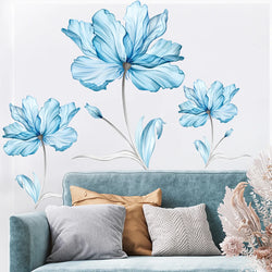 Pale Blue Flowers Wall Stickers for Living Room Bedroom Study Dining Home Decor Background Wall Room Decorative Mural Wallpaper (Online Order Only)