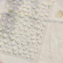 Cute Beige Yellow Pristine Fresh Daisy Flower 5D Shiny Soft Embossed Relief Charm Self Adhesive Nail Art Stickers Manicure Decal (ONLINE ORDER ONLY)