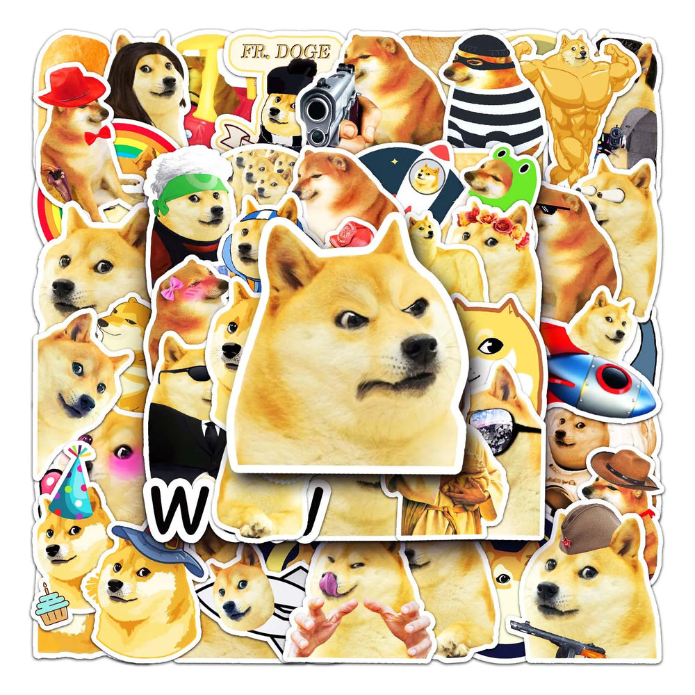 50Pcs Cute Emoji Dog Waterproof Vinyl Stickers for Skateboard Snowboard (Online Order Only)