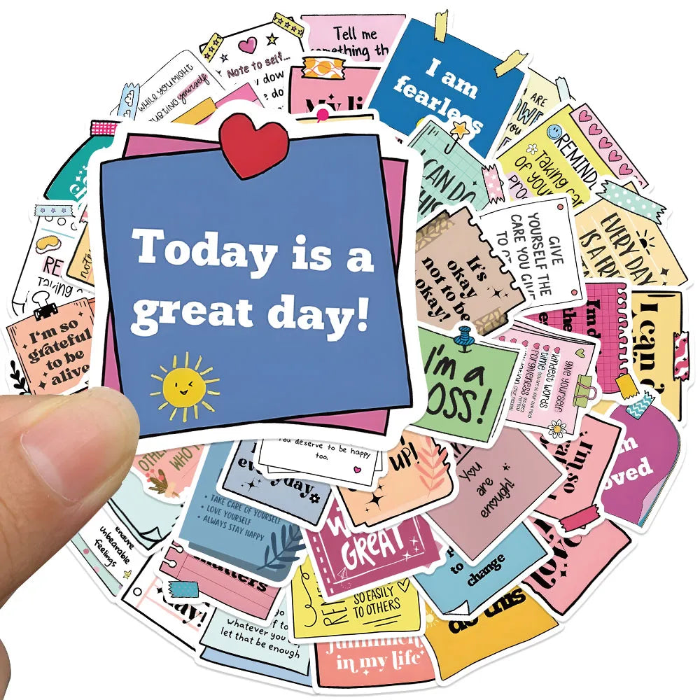 50pcs Motivational Stickers Cute Cartoon Self-affirmation Sticker For Laptop Water Bottle Luggage Notebook Phone Vinyl Decals (ONLINE ORDER ONLY)