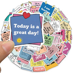 50pcs Motivational Stickers Cute Cartoon Self-affirmation Sticker For Laptop Water Bottle Luggage Notebook Phone Vinyl Decals (ONLINE ORDER ONLY)