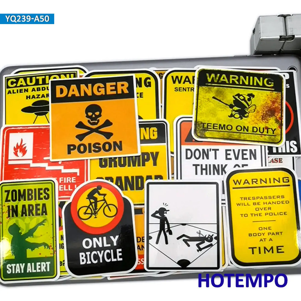 50Pieces Traffic Warning Sign Spoof Funny Stickers for DIY Phone Luggage Scrapbook Skateboard Bike Motorcycle Car Laptop Sticker (Online Order Only)