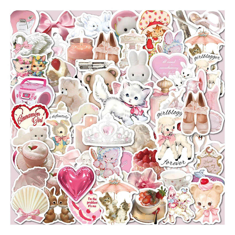 Kawaii Pink Cartoon Stickers Cute Decals for Suitcase Fridge Phone Laptop Car (Online Order Only)