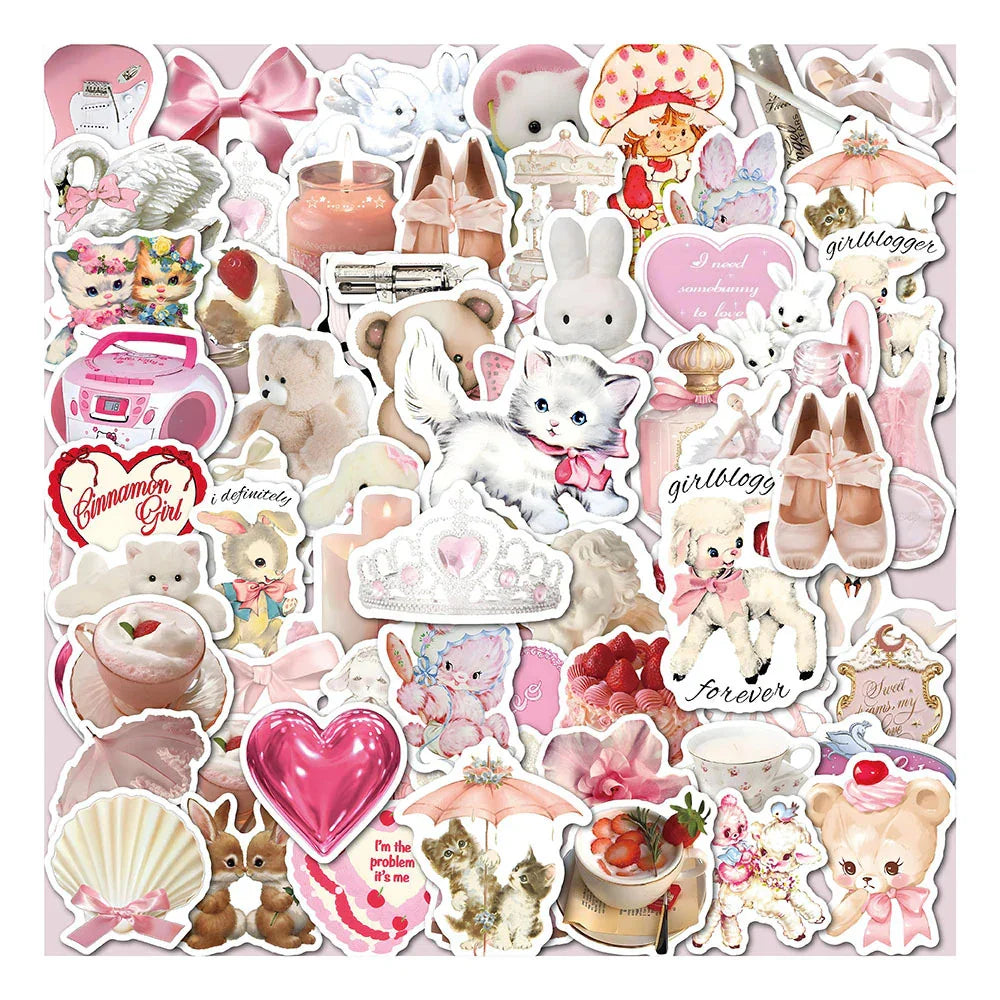 Kawaii Pink Cartoon Stickers Cute Decals for Suitcase Fridge Phone Laptop Car (Online Order Only)