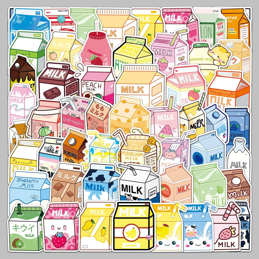 50Pcs Cartoon Milk Graffiti Stickers for Helmet, Wall, DIY Decoration (Online Order Only)