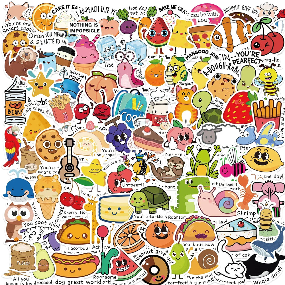 100 Pieces Kids Pun Classroom  Vinyl Stickers for Students Teachers Elementary School Cute Inspirational Motivational Toys (Online Order Only)