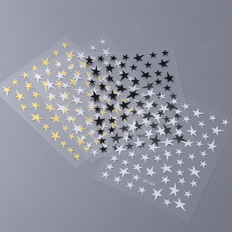 3D Gold Sliver Star Nails Stickers Bronzing Laser White Cross Starlight Glossychic Stylish Y2K Adhesive DIY Manicure Decorations (Online Order Only)