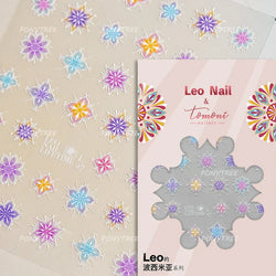Pink Blue Yellow Embroidery Totems Geometric Floral Pattern Flower 5D Embossed Nail Art Stickers Bohemian Style Manicure Decals (ONLINE ORDER ONLY)