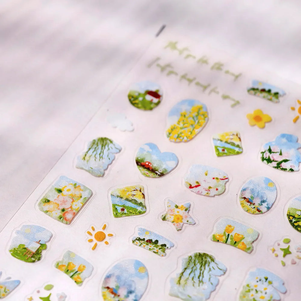 Painting Sketch Tulip Daisy Willows Scenery Daisy Colorful Flowers Sun Star Butterfly Wicker 3D Nail Art Stickers Manicure Decal (ONLINE ORDER ONLY)