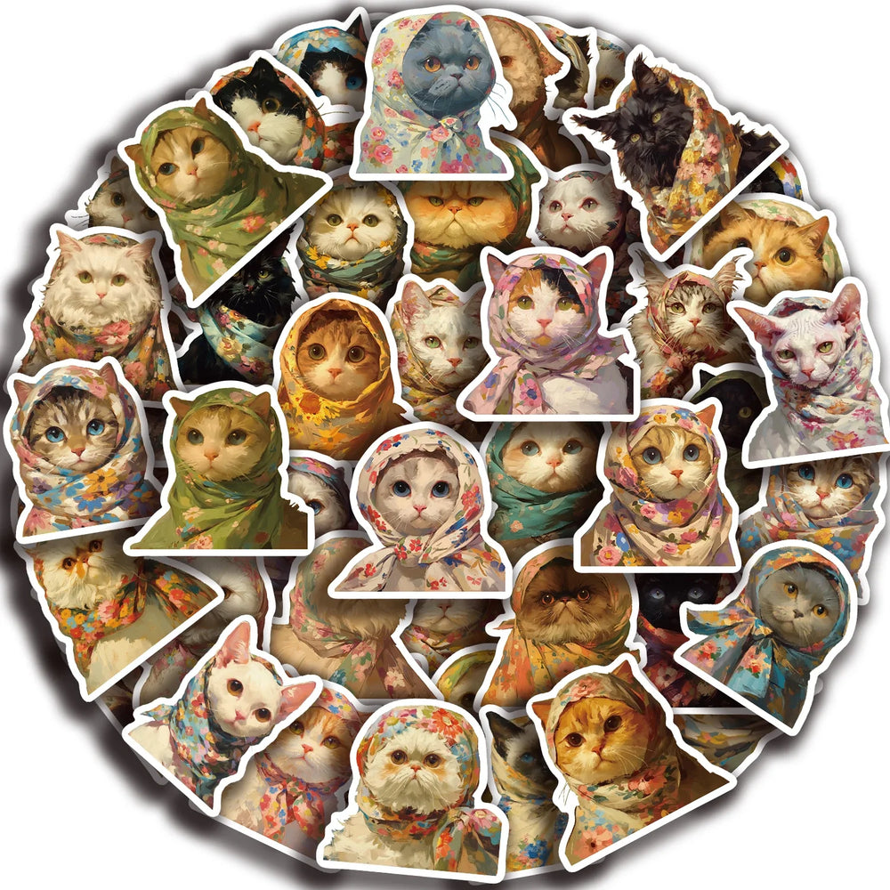 50pcs Kawaii Animals Cat Meme Sticker Sticky Aesthetic Decorative Scrapbook Cute Sticker DIY Phone Stationery School Supplies (Online Order Only)