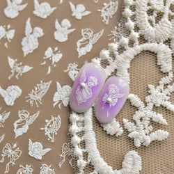 White Pink Baby Child Angel Wing Heart Bowknot Leaves Key Star Cupid's Arrow Archery Adhesive Nail Art Stickers Manicure Decals (ONLINE ORDER ONLY)