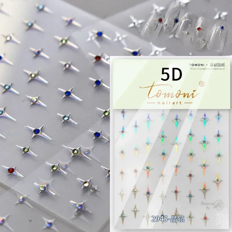 Colorful Rhinestone Laser Star Bronzing Gold Silver Pearl 5D Relief Self Adhesive Nail Art Decoration Sticker 3D Manicure Decals (ONLINE ORDER ONLY)