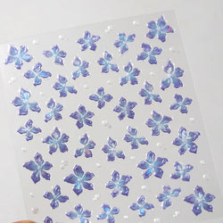 Charming Dreamy Shiny Jelly Blue Gradient Lily Flowers Rose Petal White Dot Chinese Colorful Nail Art Stickers Manicure Decals (ONLINE ORDER ONLY)