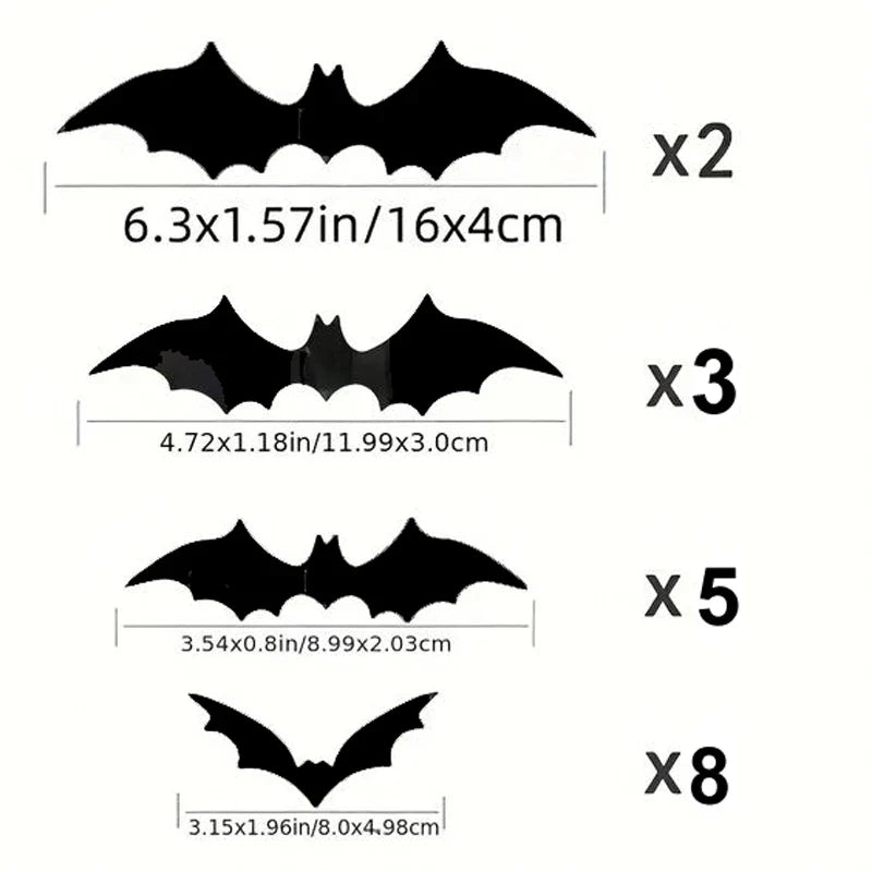 18pcs PVC Bat  Sticker Scary Decor Props For Bar Room,car truck laptop. Perfect For Halloween (ONLINE ORDER ONLY)