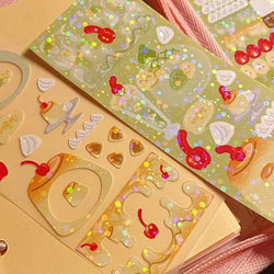 Korean ins Cream Bow Laser Decoration Stickers Diary Hand Account Idol Card DIY Scrapbooking Material Kawaii Stationery Sticker (ONLINE ORDER ONLY)
