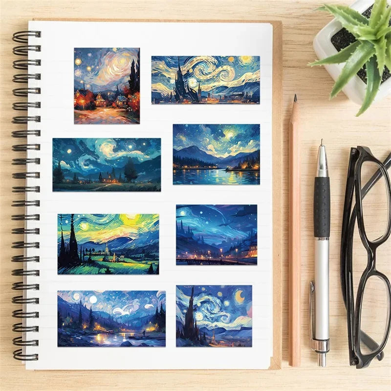 10/30/50PCS Cartoon Starry Sky Paint PVC Sticker Aesthetic Decoration Scrapbooking Sketchbook Korean Stationery School Supplies (ONLINE ORDER ONLY)